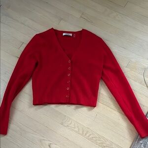 Red V-Neck Button-Up Women's Sweater